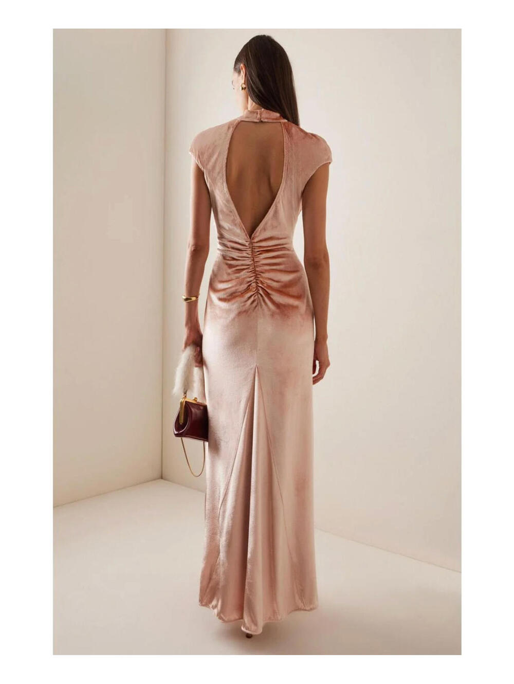 NWT Staud Tina Pink Crushed Velvet Open Back Dress Gown Formal Prom 4/small